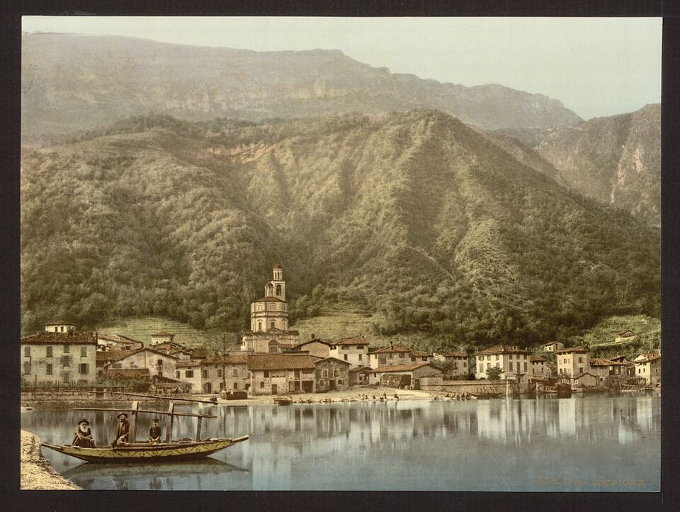 The lakeside waterfront of Campione d'Italia on Lake Lugano, an Italian exclave that has been surrounded by Switzerland since the Napoleonic era