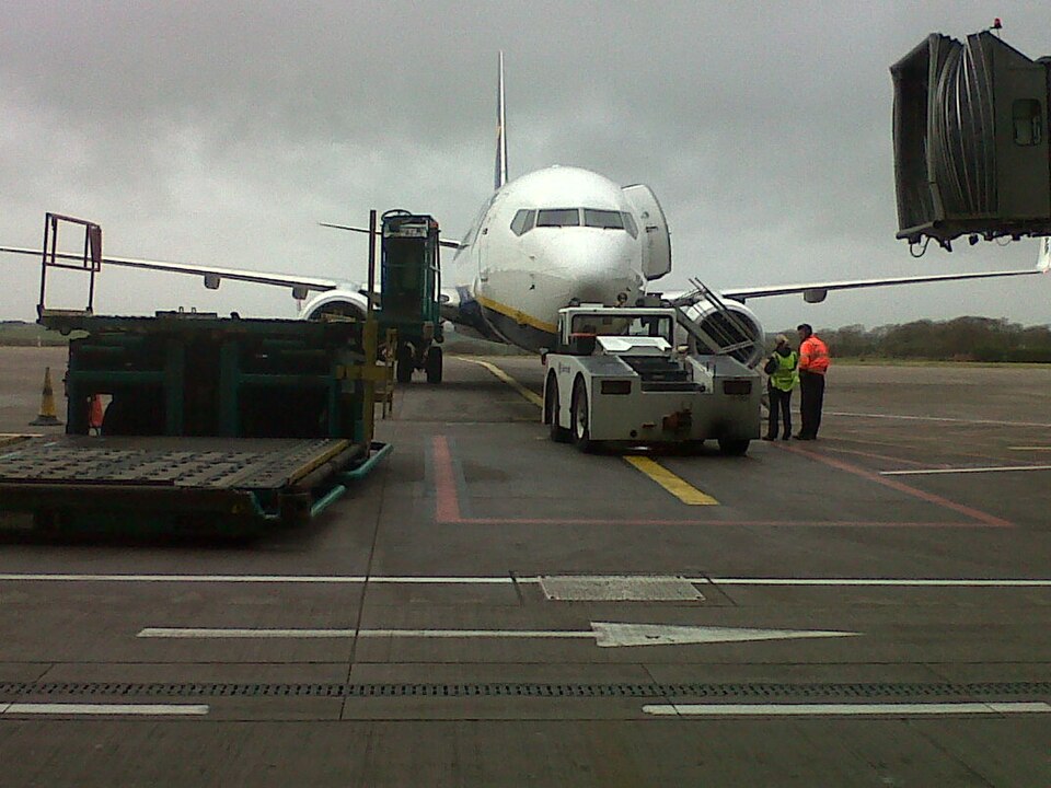 A Ryanair aircraft on the tarmac, representing the airline's particular genius for turning a simple flight into a documentation challenge