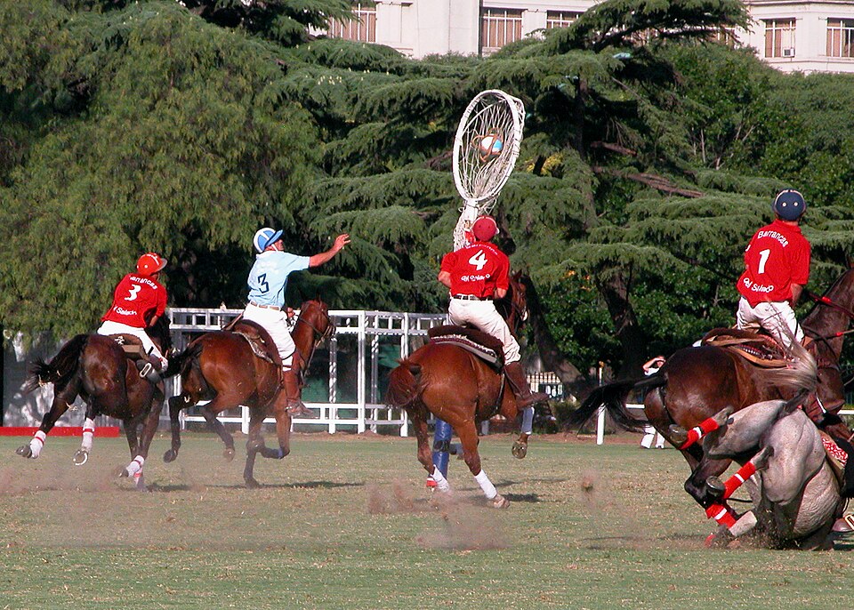Pato competitors on horseback competing with the six-handled ball in Argentina