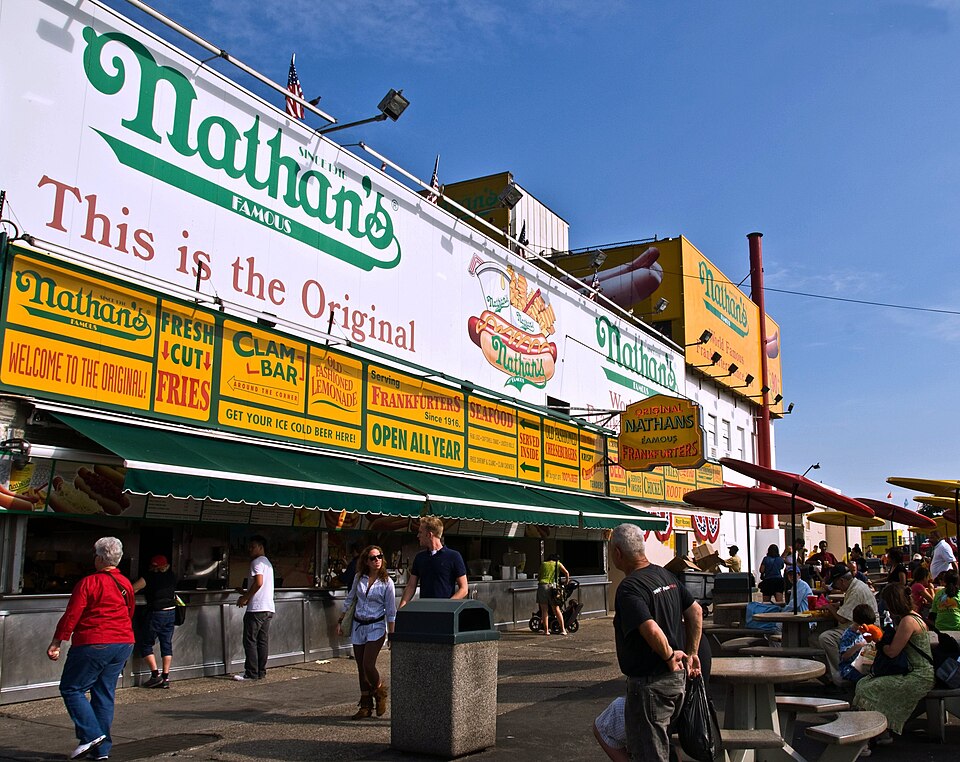 The Nathan's Famous hot dog stand on Coney Island, Brooklyn, home of the annual Fourth of July eating contest