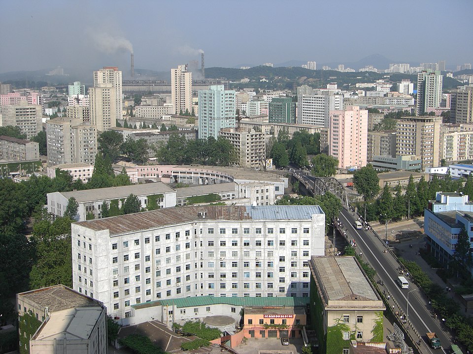 Pyongyang skyline at dusk - North Korea bans American visitors entirely and tightly controls all other foreign tourism through state-approved guides