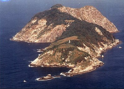Aerial view of Ilha da Queimada Grande off the Brazilian coast - civilian access is banned by the Brazilian Navy due to the island's golden lancehead viper population