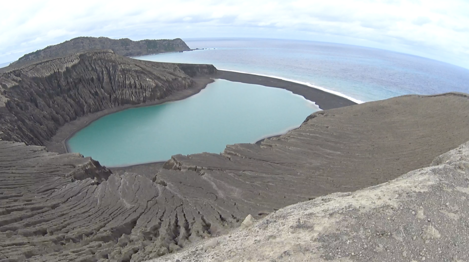Volcanic crater landscape similar to Surtsey Island in Iceland - the entire island is closed to the public so it can be studied as a pristine ecological laboratory