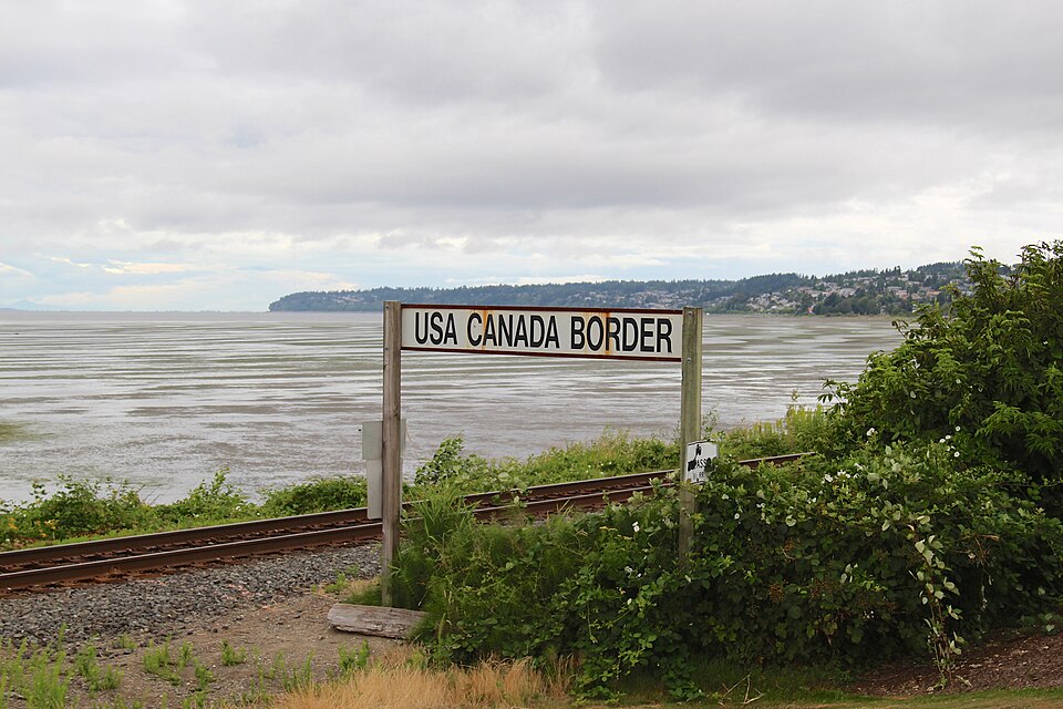 The Peace Arch monument at the land border crossing between the United States and Canada