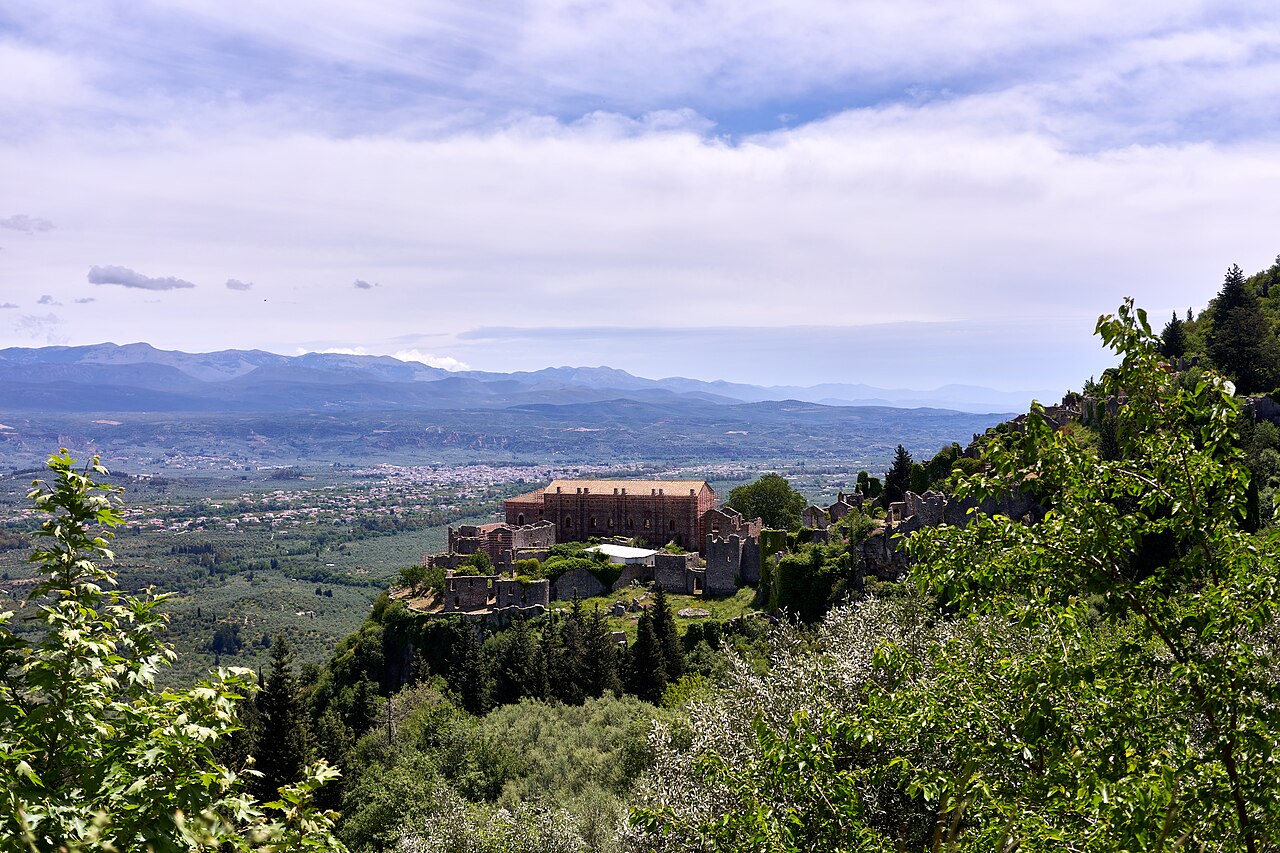 The ruined Palace of the Despots at Mystras above the plain of Sparta, Peloponnese, Greece