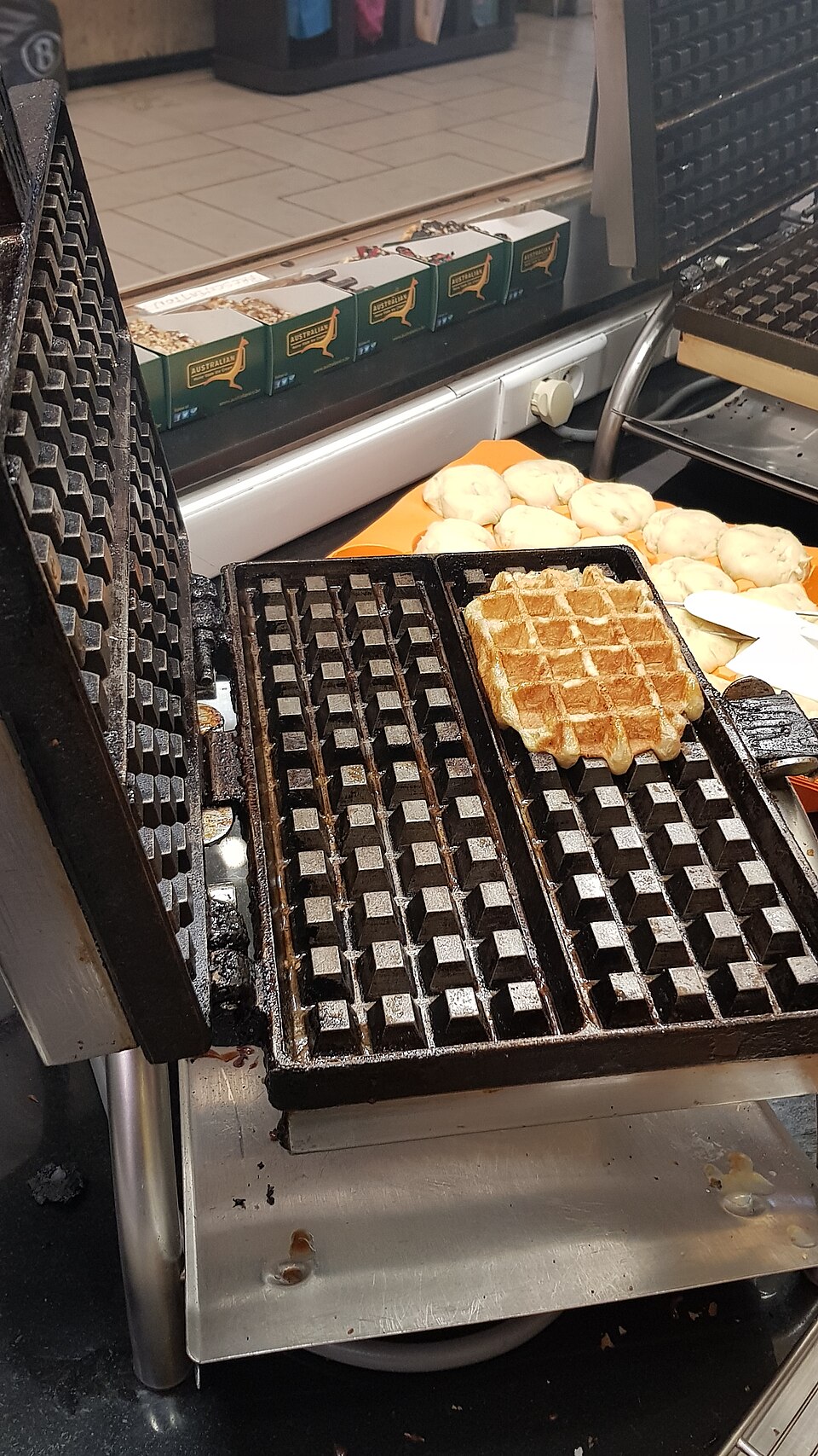 A traditional Liège-style Belgian waffle with caramelised pearl sugar crust