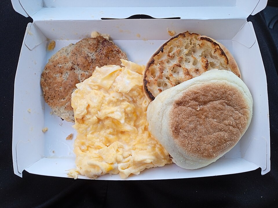 A toasted English muffin showing the characteristic cratered interior