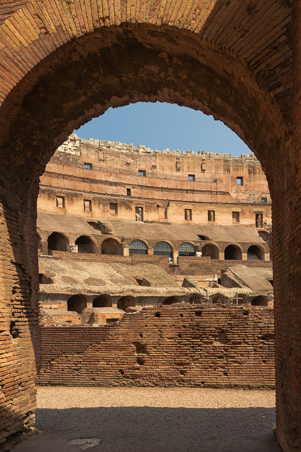 Interior arches and tiered seating of the Roman Colosseum