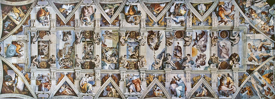 Visitors looking up at the painted ceiling of the Sistine Chapel