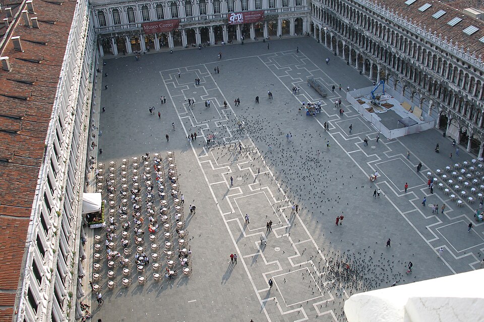 St Mark's Square in Venice with the basilica and bell tower in the background