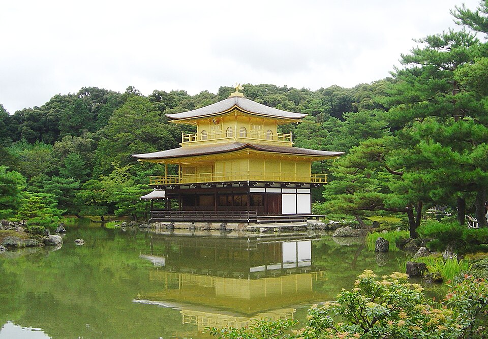 Kinkaku-ji, the golden pavilion temple in Kyoto, reflected in its mirror pond