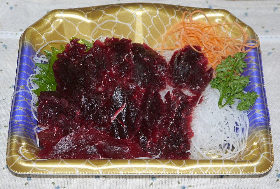 Whale meat presented as sashimi