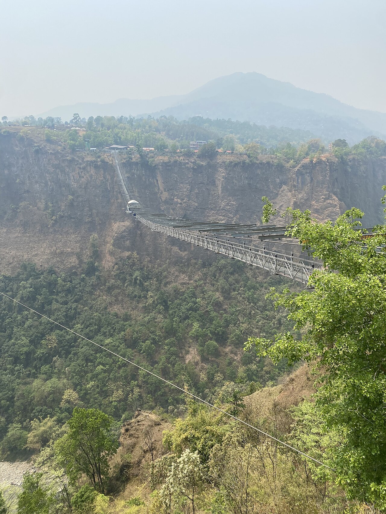 The Kushma suspension bridge in Nepal, one of the tallest pedestrian bridges, spanning a deep river gorge