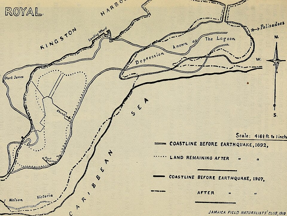 Historical illustration of Port Royal, Jamaica, showing the colonial-era port city before the 1692 earthquake