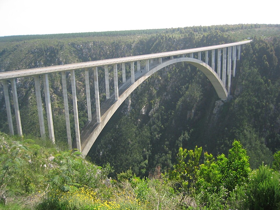 Bloukrans Bridge on South Africa's Garden Route, home to a 216-metre bungee jump into the Storms River gorge