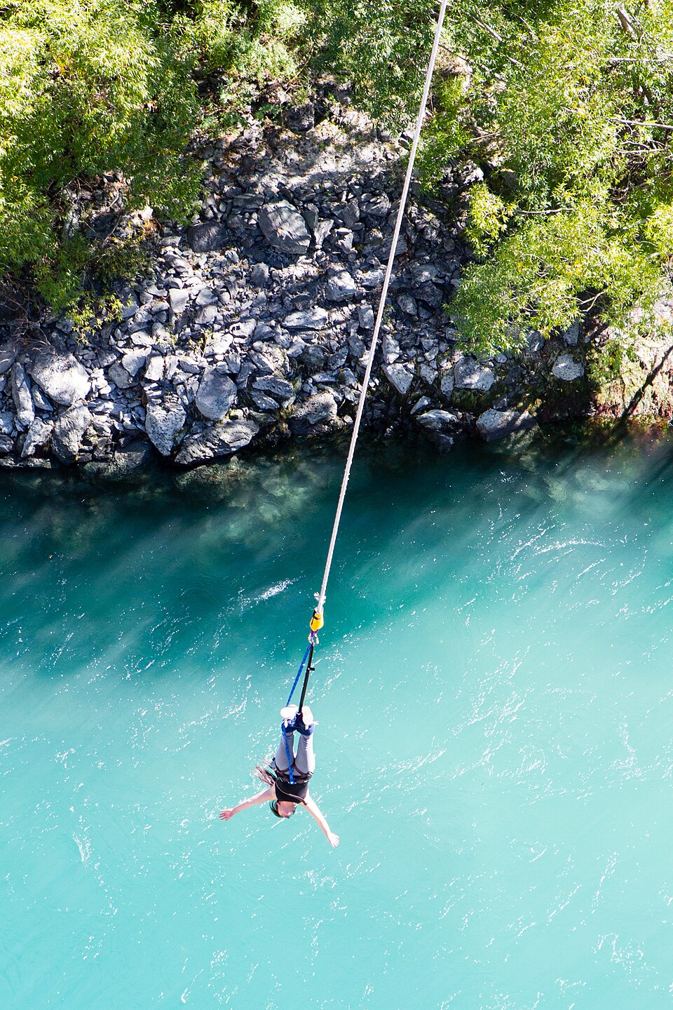 The Kawarau Gorge Suspension Bridge near Queenstown, New Zealand, site of the world's first permanent commercial bungee jump in 1988