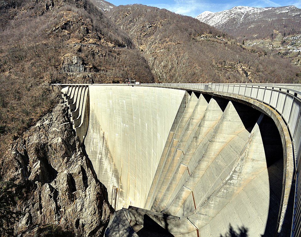 The Verzasca Dam in Ticino, Switzerland, the filming location for the opening bungee jump scene in the 1995 James Bond film GoldenEye