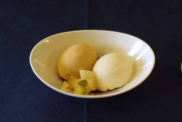 Pear Sorbet and Caramel Ice Cream