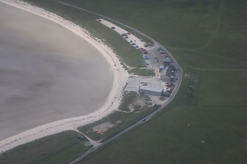 Barra Airport beach runway aerial view Scotland